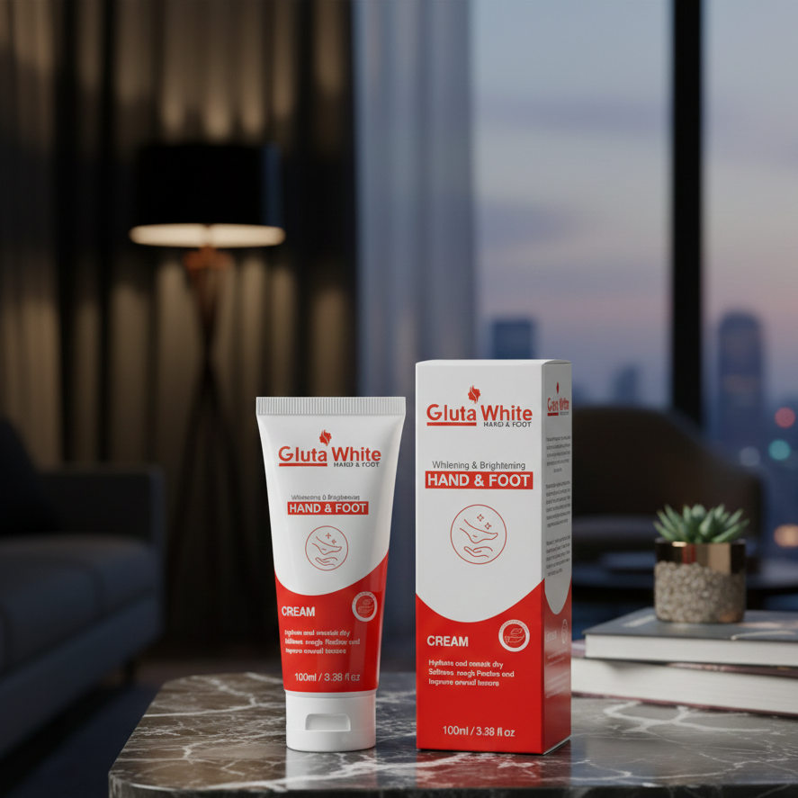 Gluta White Hand & Foot Whitening & Brightening Cream | 100ml Professional Formula for Radiant, Even-Toned Skin | Targets Dark Elbows & Knees | 100ml